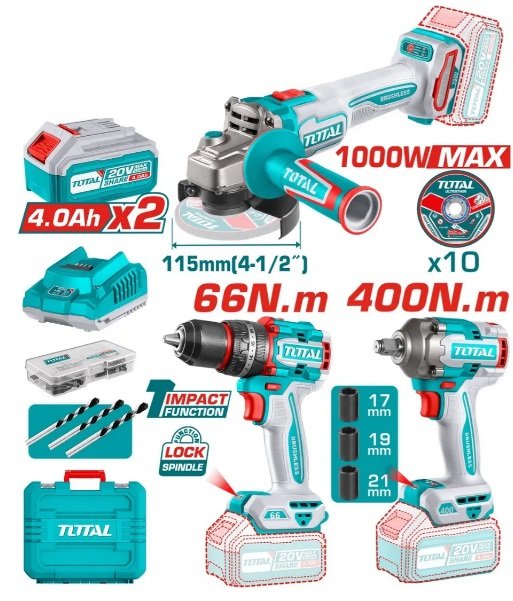 KIT TALADRO PERCUTORAMOLADORA ANG  LLAVE DE IMPACTO TOTAL
